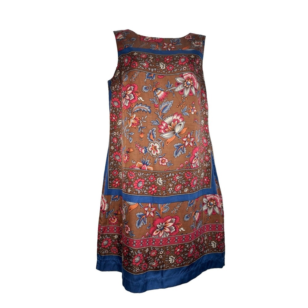 Women's Monsoon Pasadena Oriental Floral Silk Cotton Bl Mini Shift Dress Sz: 8